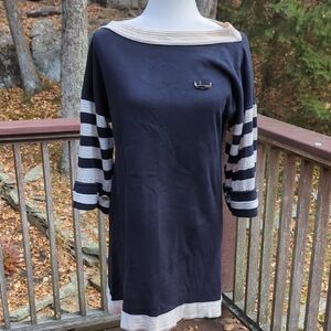 CHANEL GONDOLE DRESS WITH STRIPED SLEEVES M 36 NAVY GONDOLA DRESS Navy blue
